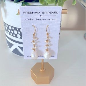 Freshwater pearl 18kt plated over sterling Silver 925 cluster dangle earrings